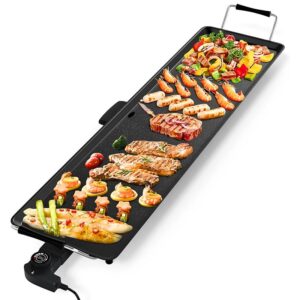 Elektryczna płyta grillowa 90x23 cm, kamienna powierzchnia nieprzywierająca, moc 2000W z regulowanym termostatem i tacą do zbierania tłuszczu